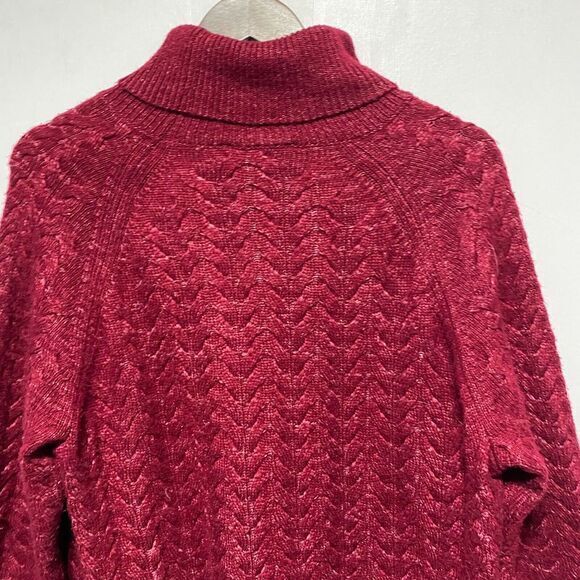 Michael Kors Sweater Women XL Wine Red Long Sleeve Cableknit Turtleneck Pullover - Picture 10 of 12
